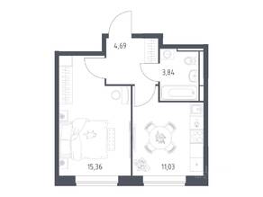 ЖК «Богдановский Лес», планировка 1-комнатной квартиры, 34.92 м²