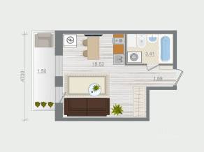 ЖК «Эко-квартал Гармония», планировка 1-комнатной квартиры, 25.12 м²