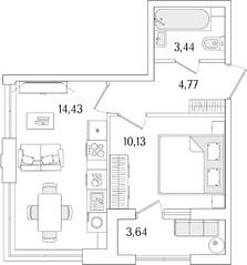 ЖК «Гранат», планировка 1-комнатной квартиры, 34.59 м²