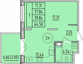 МЖК «Образцовый квартал 17», планировка 1-комнатной квартиры, 37.84 м²