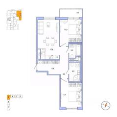 ЖК «OKLA», планировка 2-комнатной квартиры, 61.10 м²