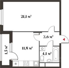 ЖК Миниполис «Восемь кленов», планировка 1-комнатной квартиры, 40.60 м²