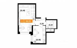 ЖК «Планерный квартал», планировка 1-комнатной квартиры, 38.33 м²