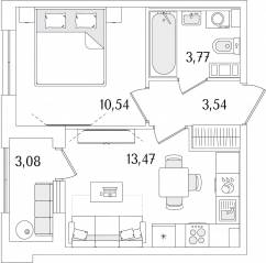 ЖК «Гранат», планировка 1-комнатной квартиры, 32.86 м²