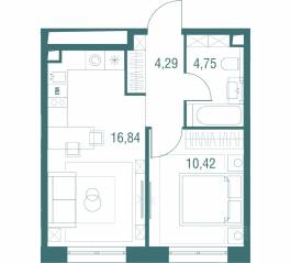 ЖК «Одинбург», планировка 1-комнатной квартиры, 36.30 м²