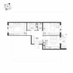 ЖК «Монография», планировка 2-комнатной квартиры, 58.70 м²