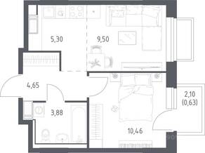ЖК «Томилино Парк», планировка 1-комнатной квартиры, 34.42 м²