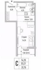 ЖК «Riga Hills», планировка студии, 31.79 м²