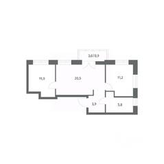 ЖК «NEWПИТЕР», планировка 2-комнатной квартиры, 53.33 м²