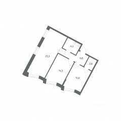 ЖК «NEWПИТЕР», планировка 2-комнатной квартиры, 63.27 м²
