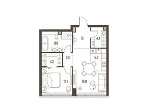 ЖК «High Life», планировка 2-комнатной квартиры, 58.70 м²