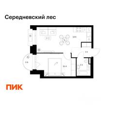 ЖК «Середневский лес», планировка 1-комнатной квартиры, 38.70 м²