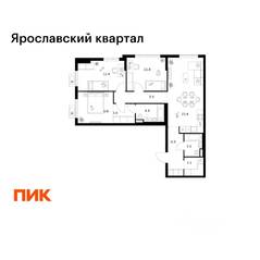 ЖК «Ярославский квартал», планировка 3-комнатной квартиры, 84.20 м²