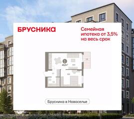 ЖК «Брусника в Новоселье», планировка 1-комнатной квартиры, 46.60 м²