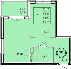 МЖК «Образцовый квартал 16», планировка 1-комнатной квартиры, 41.20 м²