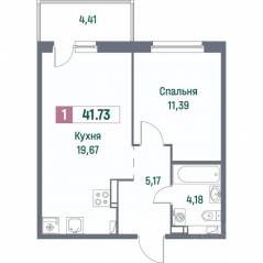 ЖК «Фотограф», планировка 1-комнатной квартиры, 41.73 м²