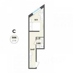 Апарт-комплекс «Лиговский, 127», планировка студии, 21.18 м²