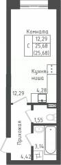 ЖК «Зеленый Оазис-Город», планировка студии, 25.68 м²