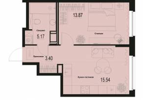 ЖК «ID Murino III», планировка 1-комнатной квартиры, 37.98 м²