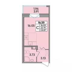 ЖК «Рождественский квартал», планировка студии, 24.87 м²
