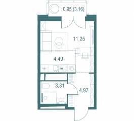 ЖК «Одинбург», планировка студии, 24.97 м²
