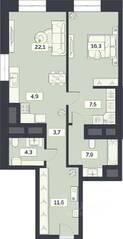 ЖК «Лайм», планировка 2-комнатной квартиры, 78.30 м²