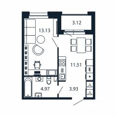 ЖК «Полис Новоселье», планировка 1-комнатной квартиры, 35.10 м²