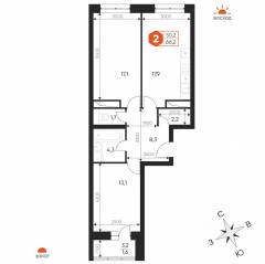 ЖК «Идеал», планировка 3-комнатной квартиры, 66.20 м²
