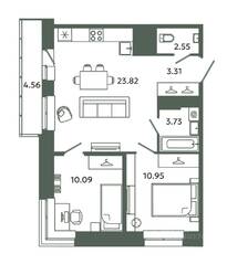 ЖК «Загляденье», планировка 2-комнатной квартиры, 54.45 м²