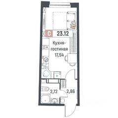 ЖК «Авиатор» (Девяткино), планировка студии, 23.12 м²