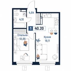 ЖК «Максималист», планировка 1-комнатной квартиры, 40.20 м²