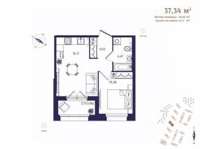 ЖК «Ranta Residence», планировка 1-комнатной квартиры, 37.34 м²