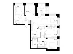 ЖК «Nova», планировка 3-комнатной квартиры, 115.58 м²