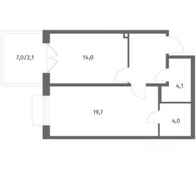 ЖК «Парусная 1», планировка 1-комнатной квартиры, 50.70 м²