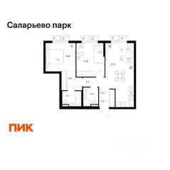 ЖК «Саларьево парк», планировка 2-комнатной квартиры, 61.30 м²