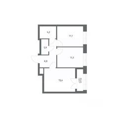 ЖК «NEWПИТЕР», планировка 2-комнатной квартиры, 52.08 м²