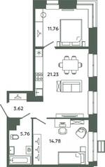 ЖК «Загляденье», планировка 2-комнатной квартиры, 57.15 м²