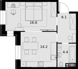 ЖК «Театральный квартал», планировка 1-комнатной квартиры, 41.60 м²