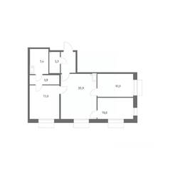 ЖК «Парусная 1», планировка 3-комнатной квартиры, 71.60 м²