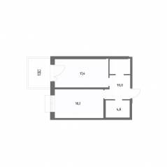 ЖК «Парусная 1», планировка 1-комнатной квартиры, 50.50 м²