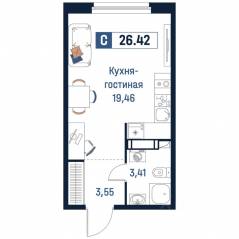 ЖК «Максималист», планировка студии, 26.42 м²