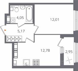 ЖК «Б15», планировка 1-комнатной квартиры, 35.49 м²