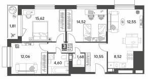 ЖК Арт-квартал «Публицист», планировка 3-комнатной квартиры, 81.91 м²