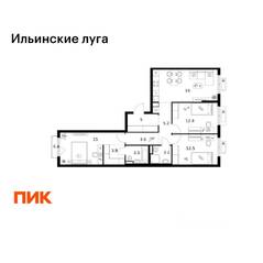 ЖК «Ильинские луга», планировка 3-комнатной квартиры, 84.10 м²