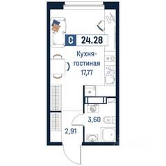 ЖК «Максималист», планировка студии, 24.28 м²
