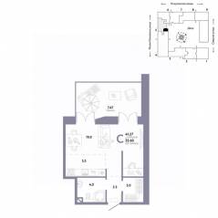ЖК «Страна.Озерная», планировка студии, 41.27 м²