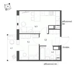 ЖК «Монография», планировка 1-комнатной квартиры, 35.30 м²