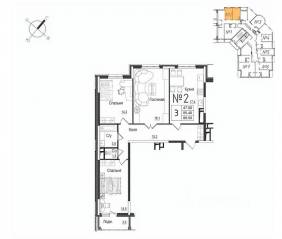 ЖК «Школьный» (Наро-Фоминск), планировка 3-комнатной квартиры, 89.10 м²