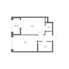 ЖК «NEWПИТЕР», планировка 1-комнатной квартиры, 39.50 м²