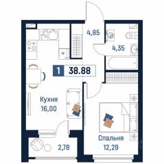 ЖК «Максималист», планировка 1-комнатной квартиры, 38.88 м²